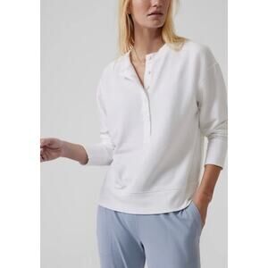 Athleta Balance White Henley Pullover Sweatshirt Crewneck Button Up Size XS